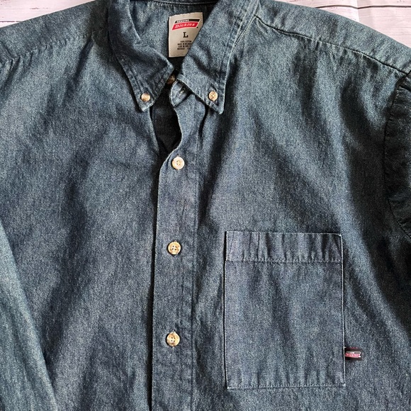 Dickies Long sleeve denim 100% cotton button down Lg - Picture 2 of 5